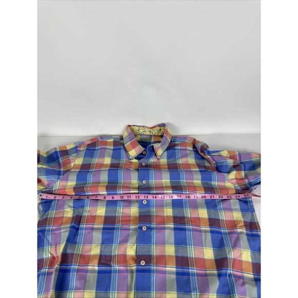 Alan Flusser Multicolor Plaid Long Sleeve Colorful Button Up Size XL 100% Cotton - Picture 3 of 7